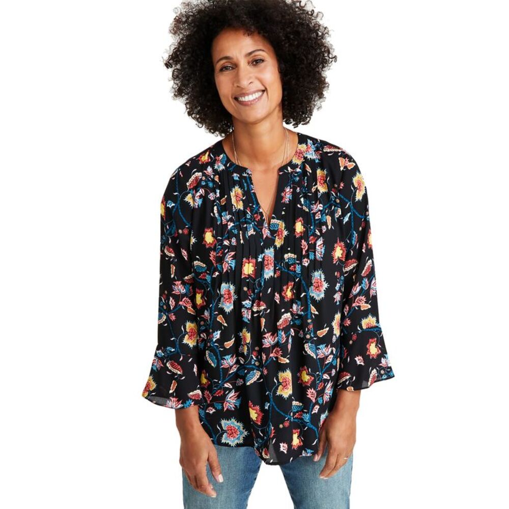 Women's Printed Pintuck Ruffle Sleeve Top, Regular & Petite
